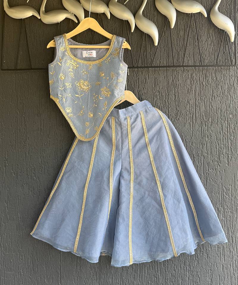 Powder blue printed organza co ord set