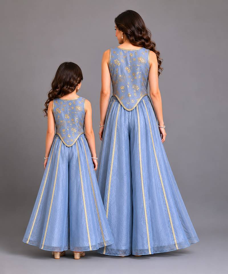Powder blue printed organza co ord set