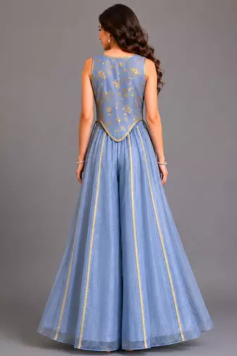 Powder blue printed organza co ord set