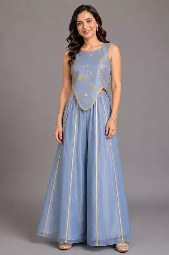 Powder blue printed organza co ord set