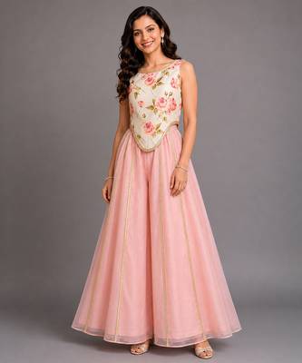 Off white pink printed cotton silk co ord set 2