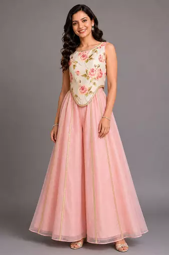 Off white pink printed cotton silk co ord set