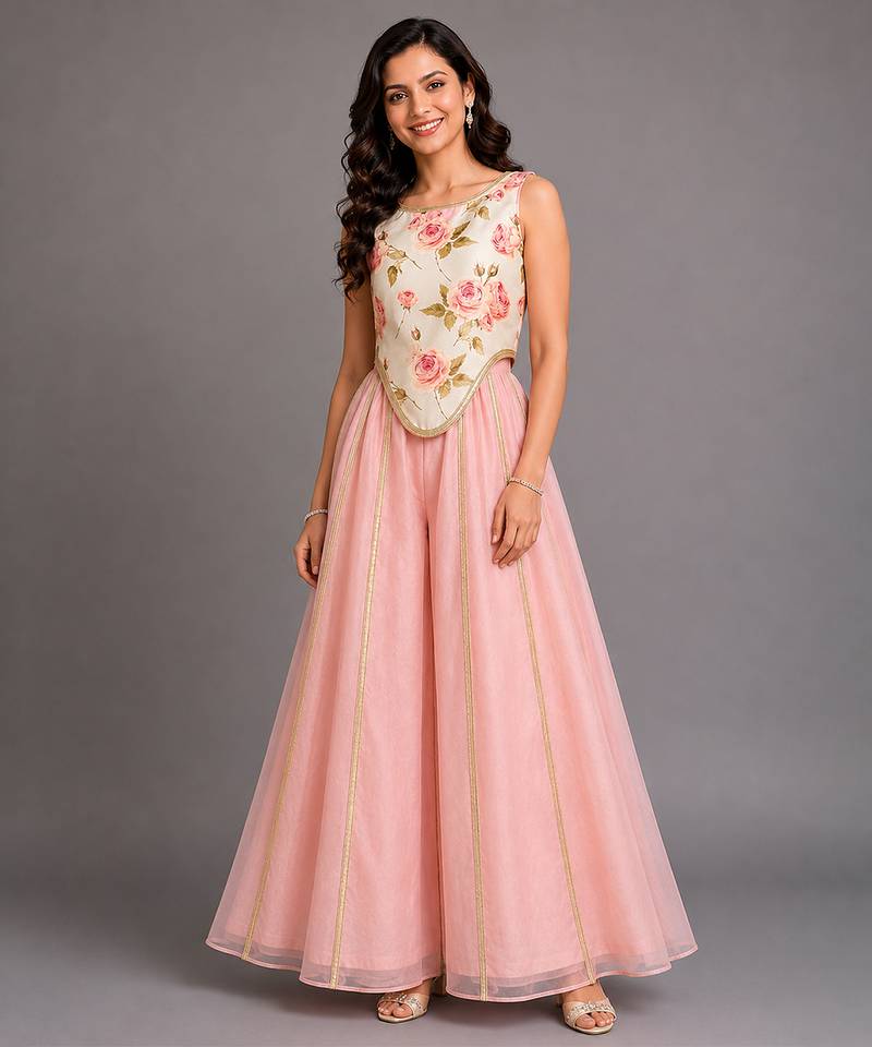 Off white pink printed cotton silk co ord set
