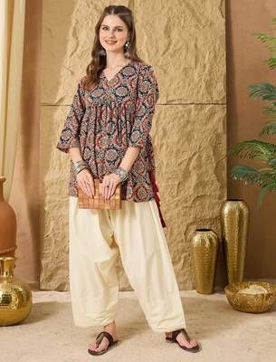 Print Ethnic Cotton Peplum Top 1