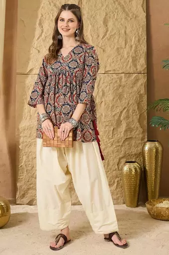 Print Ethnic Cotton Peplum Top