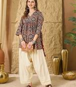 Print Ethnic Cotton Peplum Top