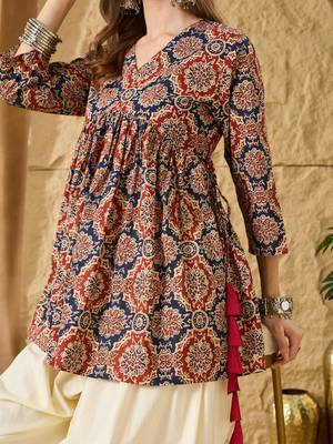 Print Ethnic Cotton Peplum Top 2