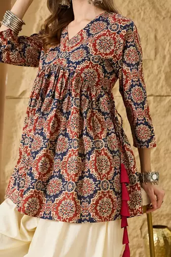 Print Ethnic Cotton Peplum Top