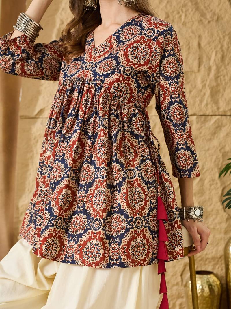 Print Ethnic Cotton Peplum Top