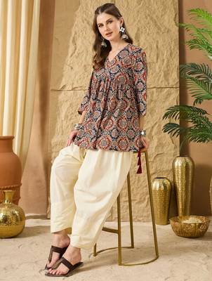 Print Ethnic Cotton Peplum Top 3