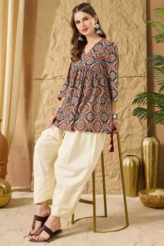 Print Ethnic Cotton Peplum Top