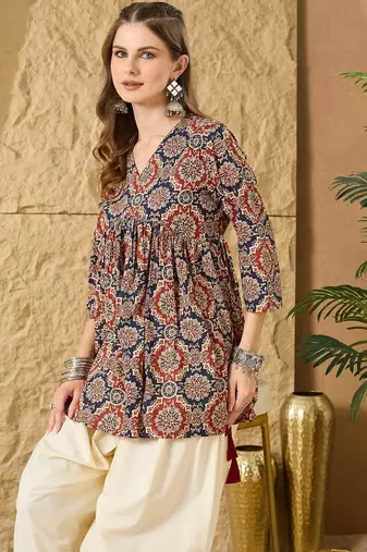 Print Ethnic Cotton Peplum Top