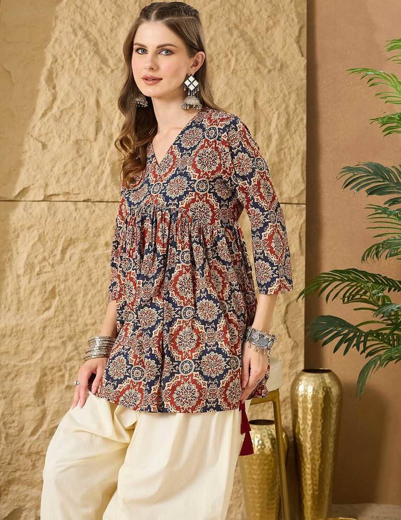 Print Ethnic Cotton Peplum Top