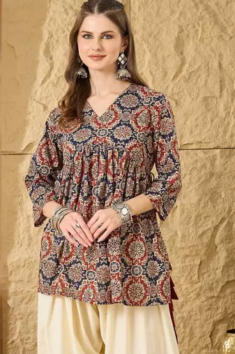Print Ethnic Cotton Peplum Top