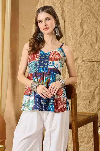 l multi-print patchwork cami peplum top