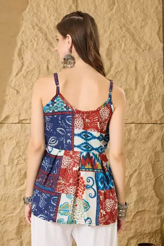 l multi-print patchwork cami peplum top