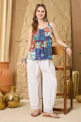 l multi-print patchwork cami peplum top
