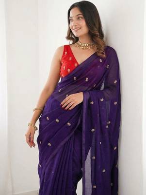 Jamli blue color space silk blend embroidered saree with un-stitched blouse 2