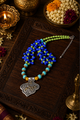 Two Tone Heritage Beaded Pendant Necklace 1
