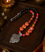 Designer two tone beaded pendant necklace