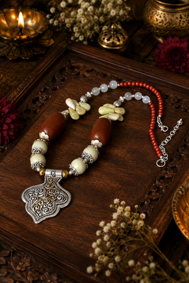 Artisan stone two tone beaded necklace 1