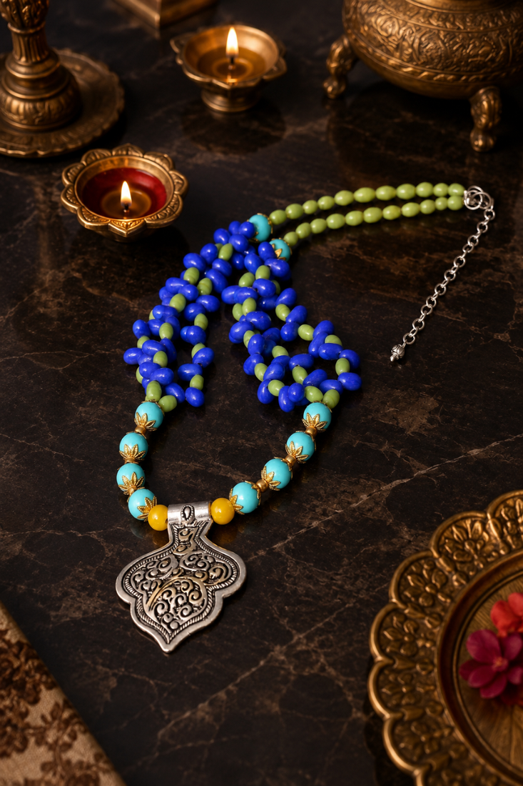 Two Tone Heritage Beaded Pendant Necklace