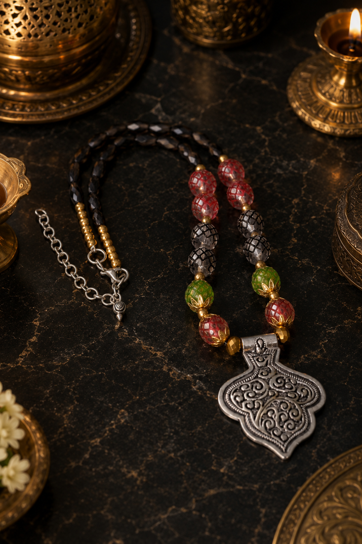 Ethnic heritage two tone pendant necklace