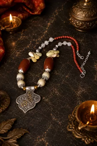 Artisan stone two tone beaded necklace
