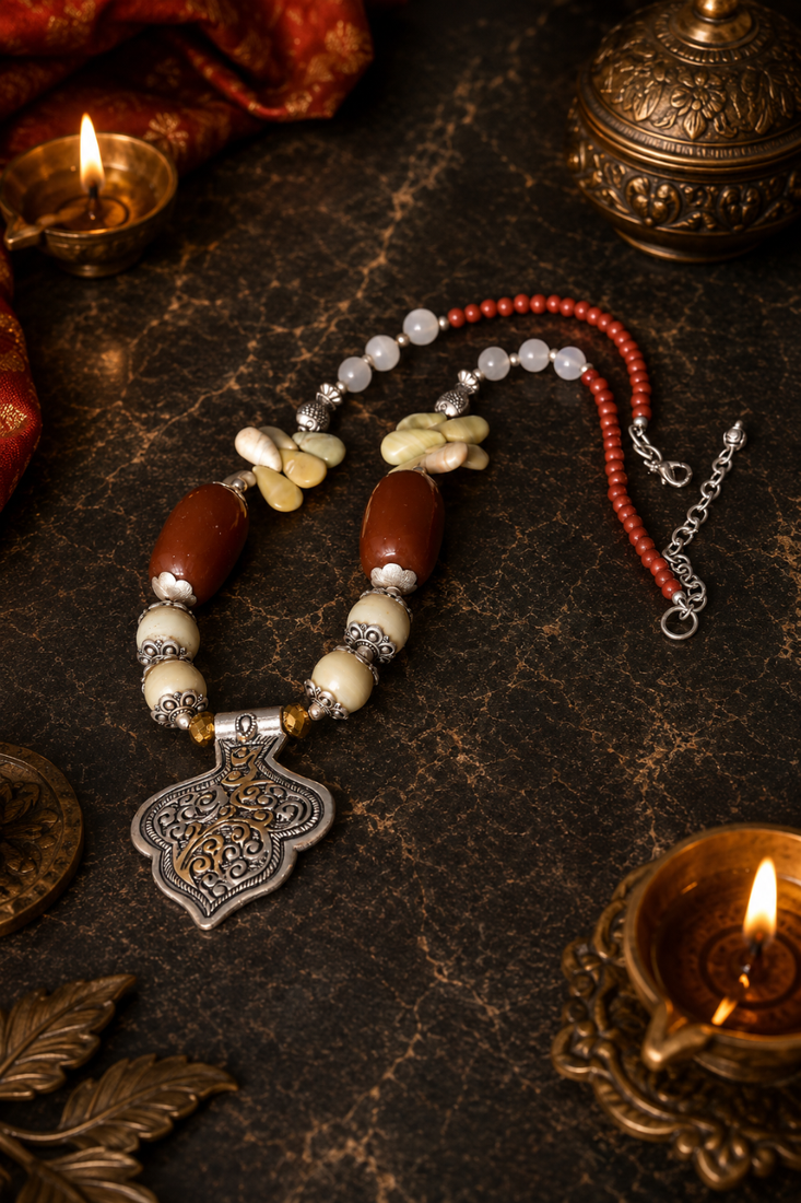 Artisan stone two tone beaded necklace