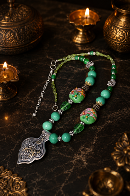 Traditional two tone beaded pendant necklace 3