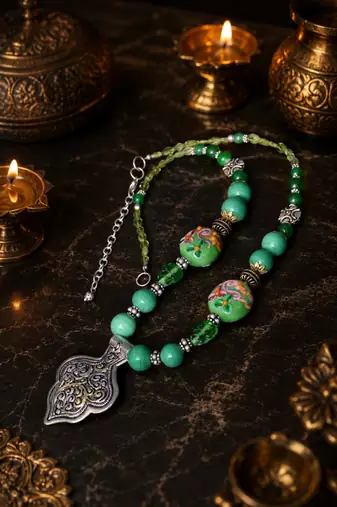 Traditional two tone beaded pendant necklace