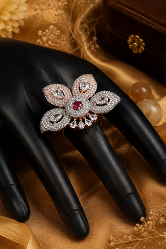 Ruby Petal Rose Gold Designer Ring