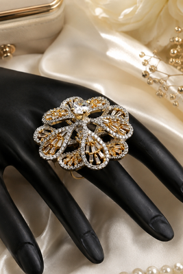 Regal Blossom Gold Finish CZ Designer Ring 2