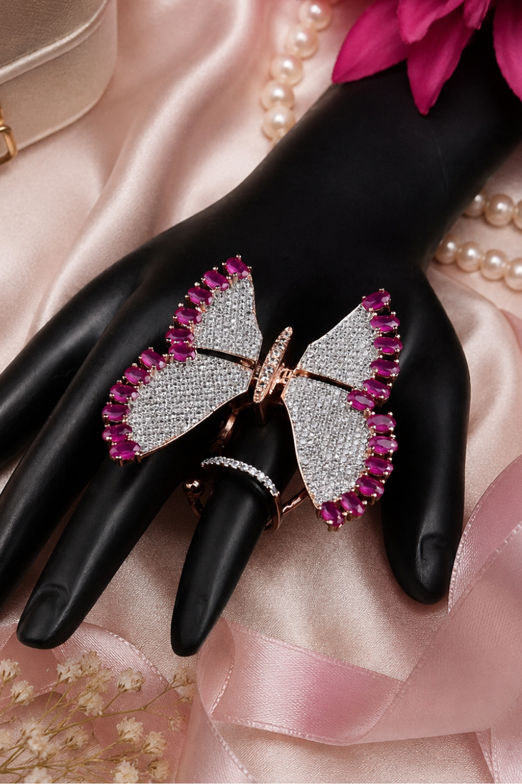 Ruby Butterfly Rose Gold Designer Ring