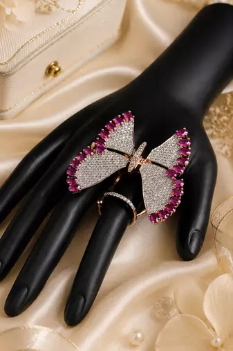 Ruby Butterfly Rose Gold Designer Ring