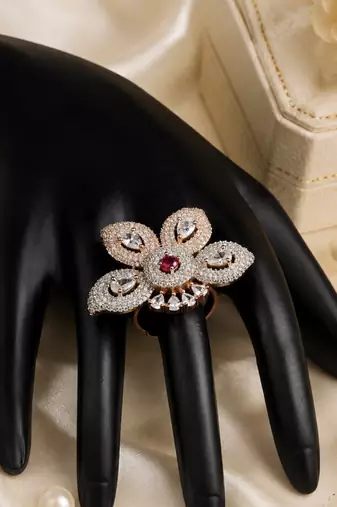 Ruby Petal Rose Gold Designer Ring