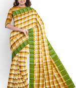 Mustard checked cotton blend saree with green border