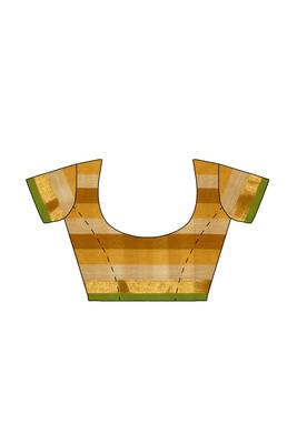 Mustard checked cotton blend saree with green border 5