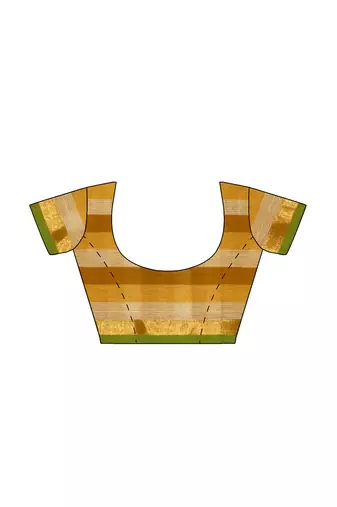 Mustard checked cotton blend saree with green border