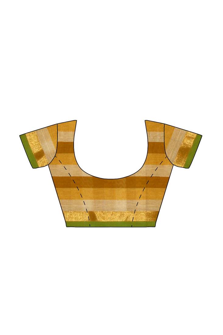 Mustard checked cotton blend saree with green border