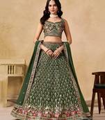 Green Georgette Thread Embroidery Work Lehenga Choli