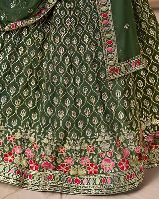 Green Georgette Thread Embroidery Work Lehenga Choli 4