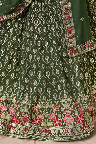 Green Georgette Thread Embroidery Work Lehenga Choli