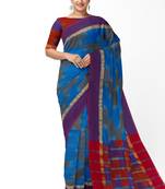 Royal blue ikat style saree with purple border