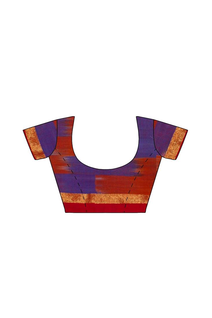 Royal blue ikat style saree with purple border