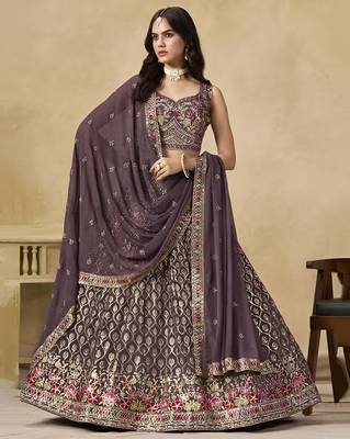 Dusty Mauve Georgette Thread Embroidery Work Lehenga Choli 3