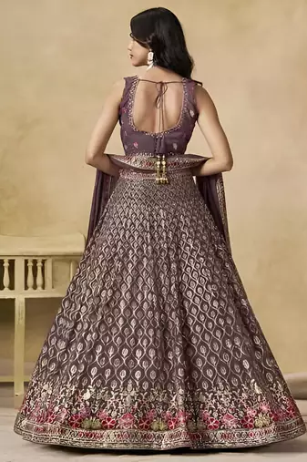 Dusty Mauve Georgette Thread Embroidery Work Lehenga Choli