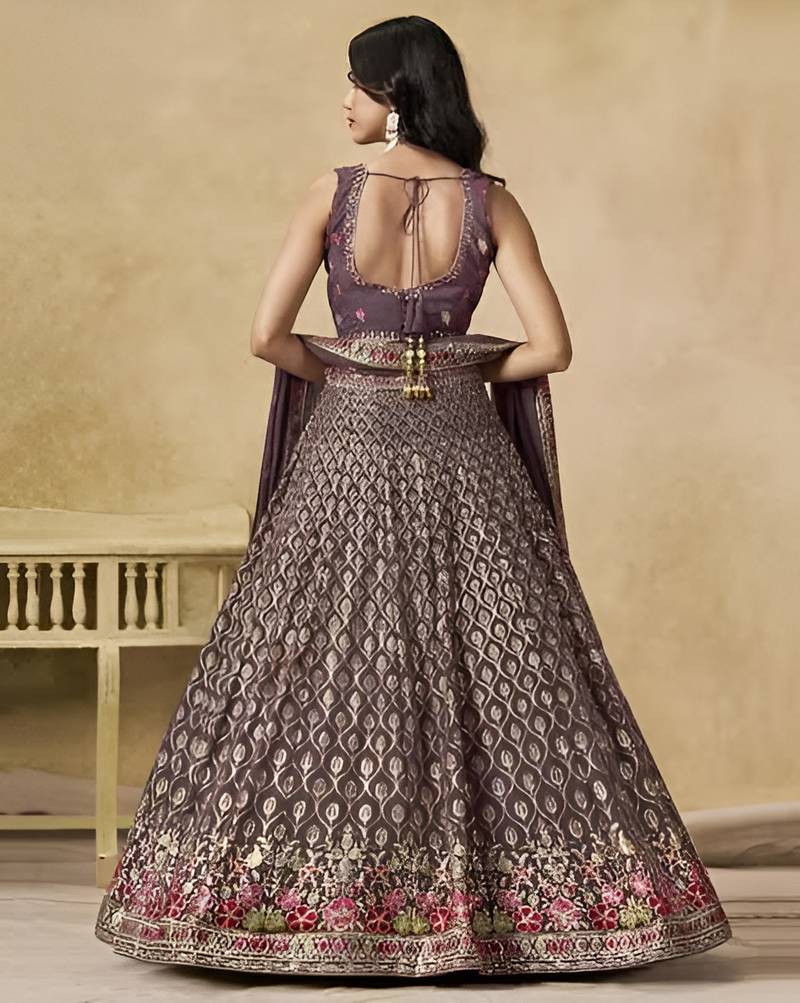 Dusty Mauve Georgette Thread Embroidery Work Lehenga Choli