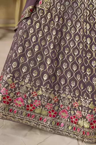 Dusty Mauve Georgette Thread Embroidery Work Lehenga Choli