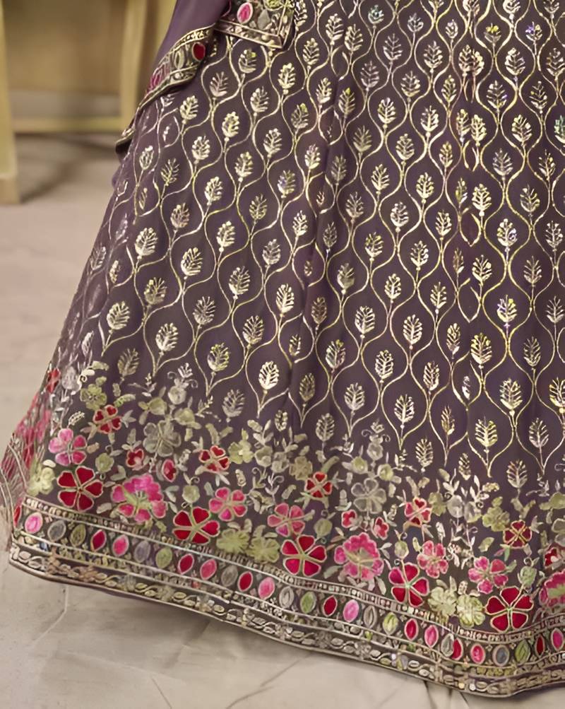 Dusty Mauve Georgette Thread Embroidery Work Lehenga Choli